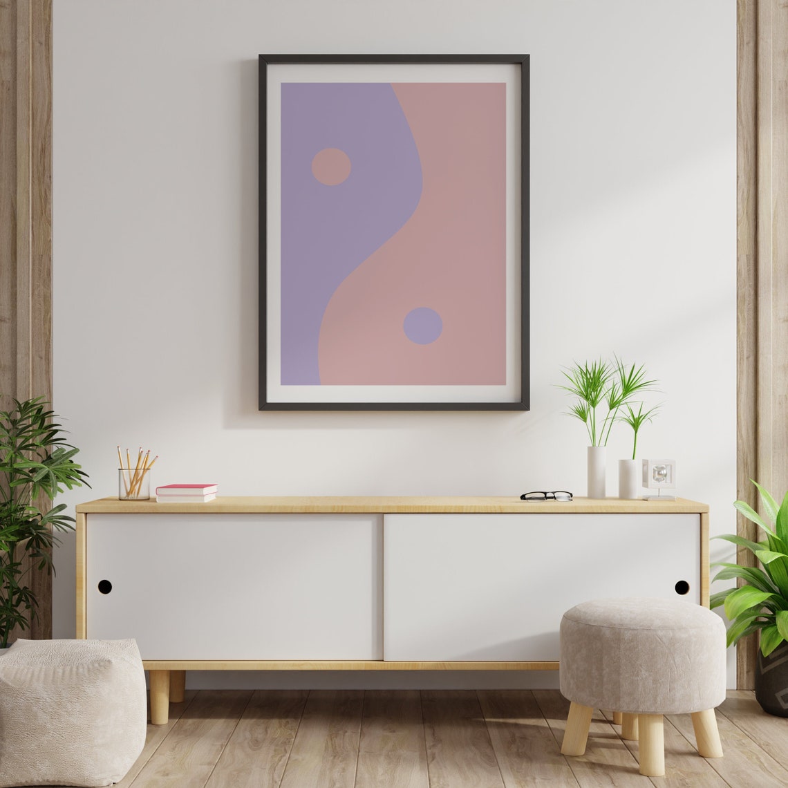 Soothing Lavender Pink Yin Yang Minimalist Abstract Art Poster