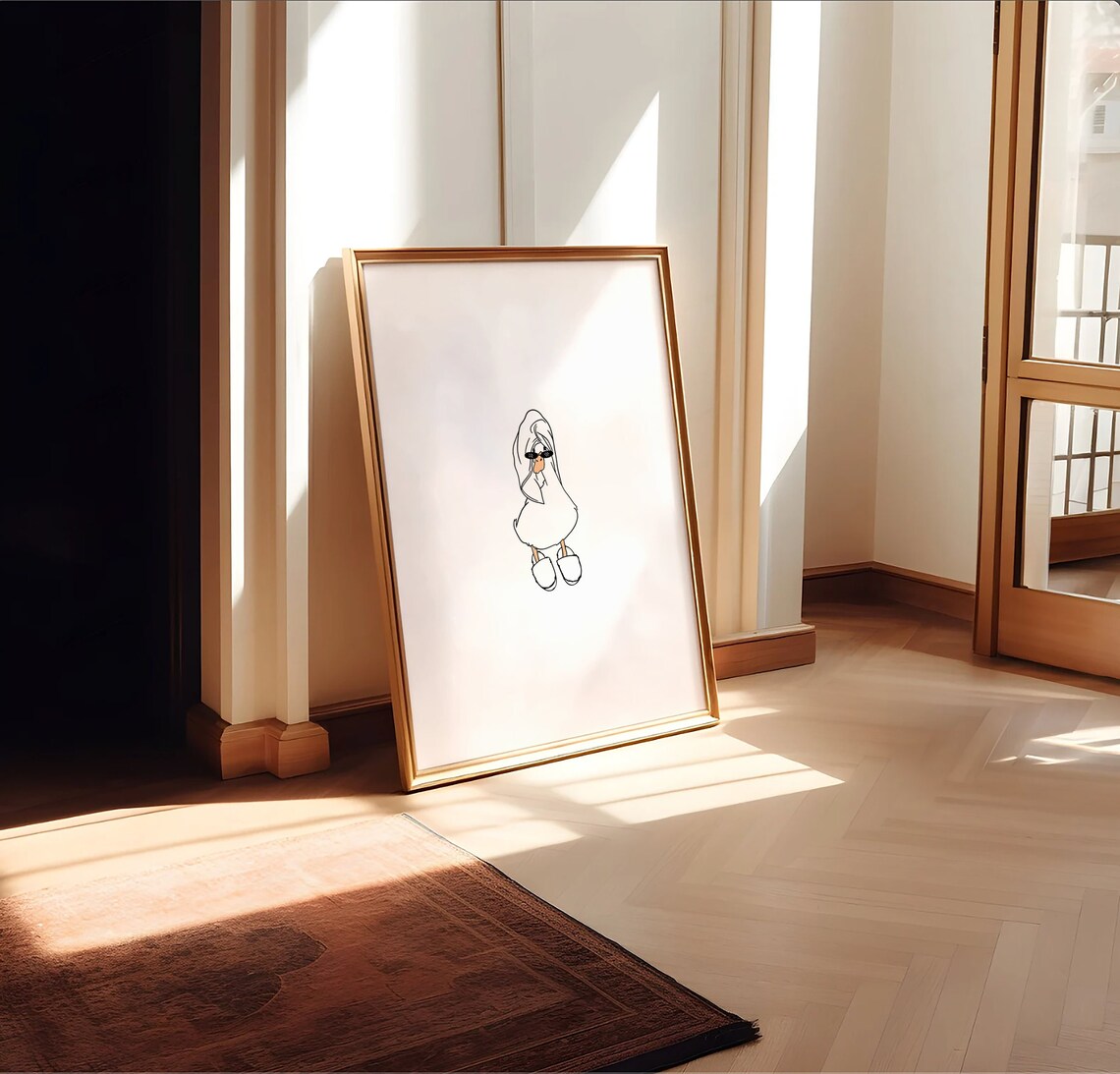 Duck in Fuzzy Slippers, Cute Bathroom Art Print