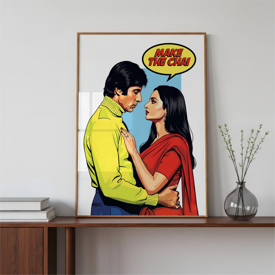 Bollywood Chai Lovers Retro Pop Art Couple Fun Kitchen Poster