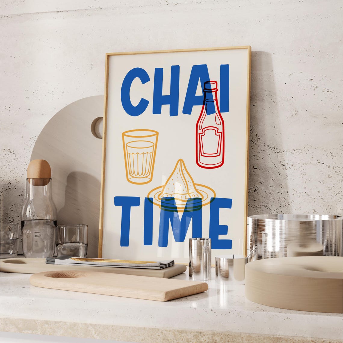 Chai Time Retro Indian Kitchen Samosa and Chai Snack Wall Art