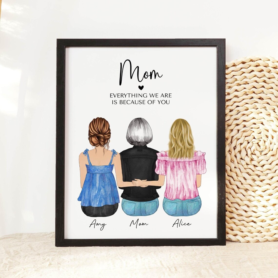 Personalized Mother Daughter Family Portrait, Christmas Gift