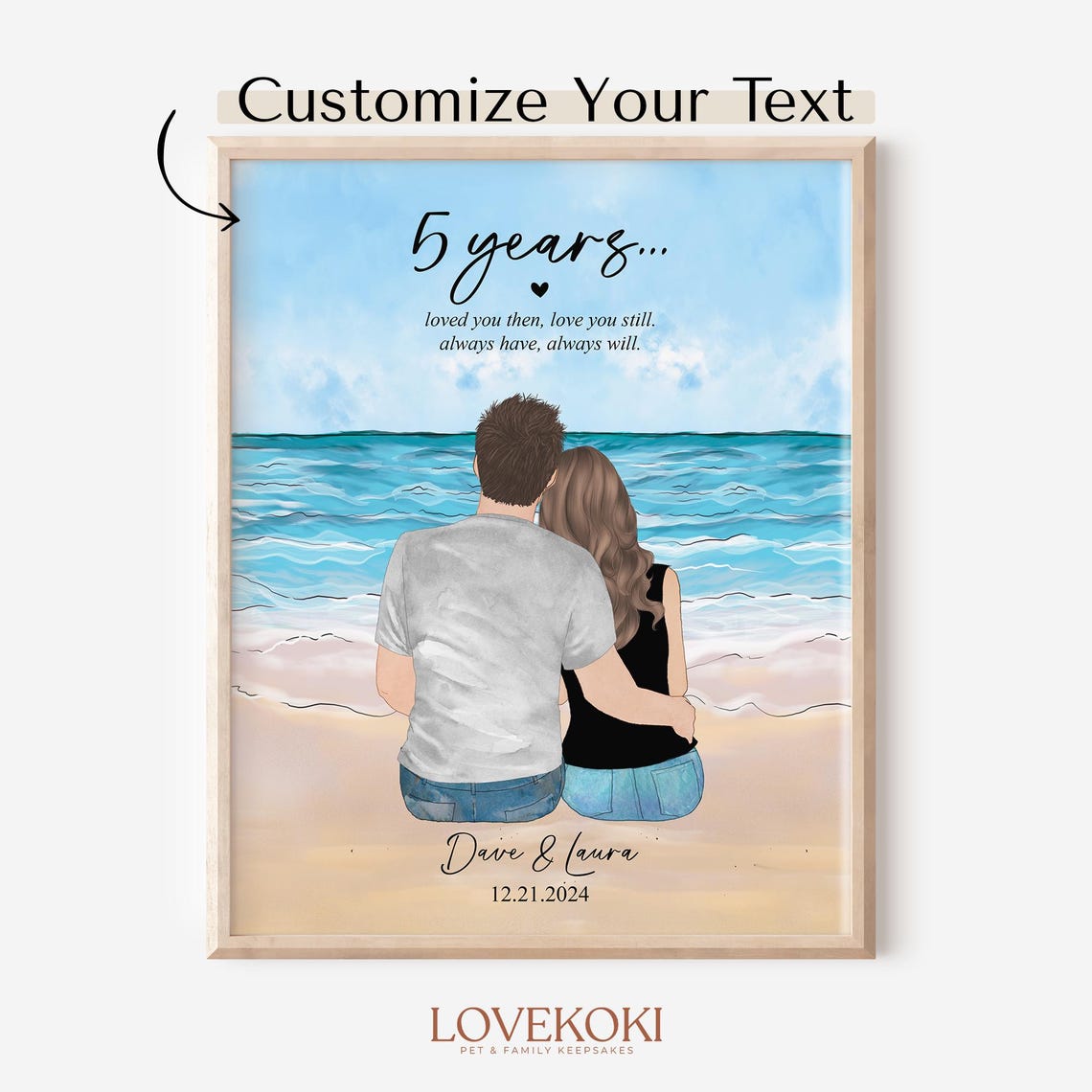 5 Years Loved You Then Custom Beach Couple Anniversary Portrait Poster