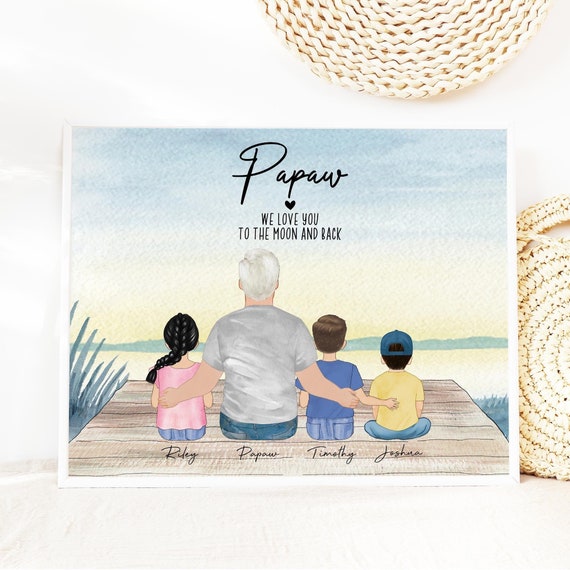 Personalized Gift For Grandpa Papaw Family Print Grandfather And Grandkids Illustration Wall Art Unique Gift For Papa For Holiday 2025