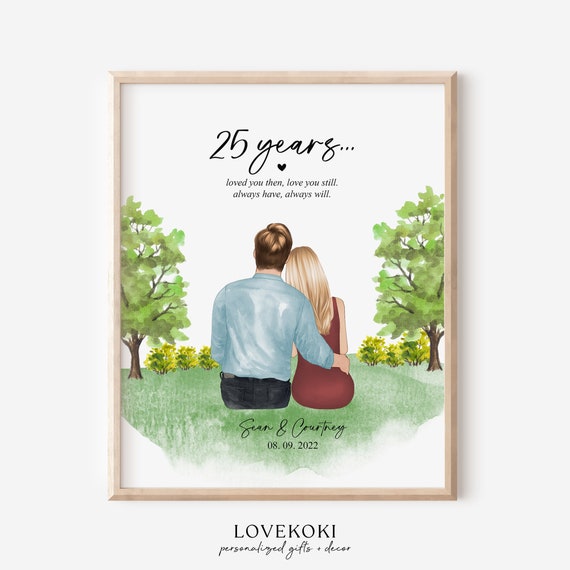 25th Anniversary Personalized Gift Custom Couple Portrait Illustration Drawing 25th Year Anniversary Card For Wife Husband Parents Gifts