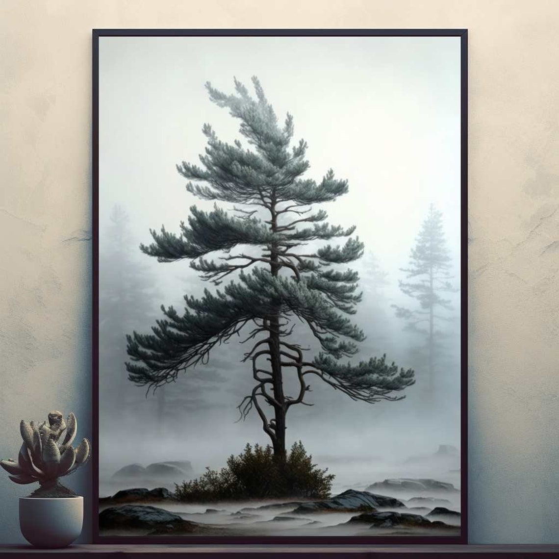 Misty Pine Tree Beautiful Nature Posters Prints Wall Art Modern Home Room Bar Decor Painting Unframed