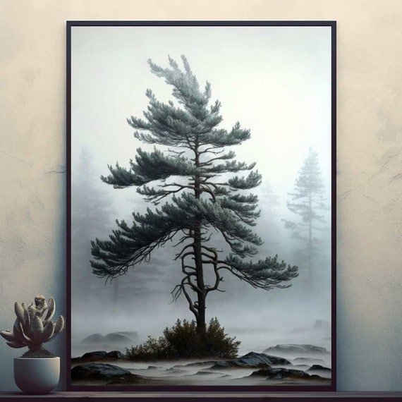 Misty Pine Tree Beautiful Nature Posters Prints Wall Art Modern Home Room Bar Decor Painting Unframed