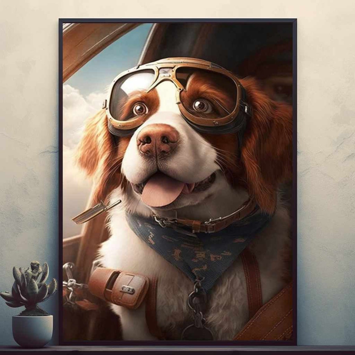 Funny Pilot Dog Wearing Vintage Aviator Goggles Cockpit Poster
