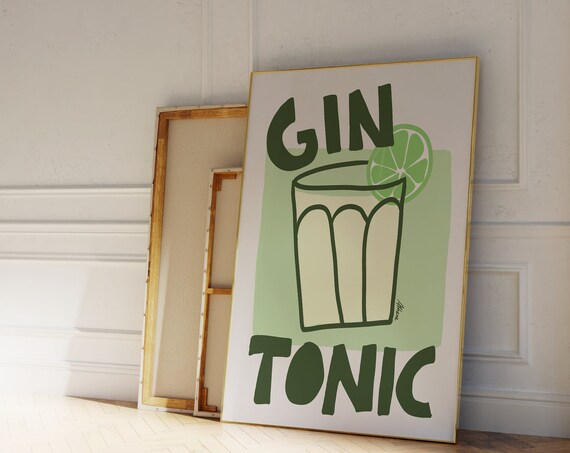 Classic Gin and Tonic Cocktail Illustration Modern Bar Cart Poster