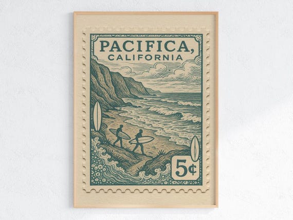 Pacifica Surf Vintage Style Coastal Art Print