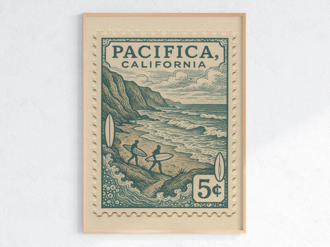 Pacifica Surf Vintage Style Coastal Art Print