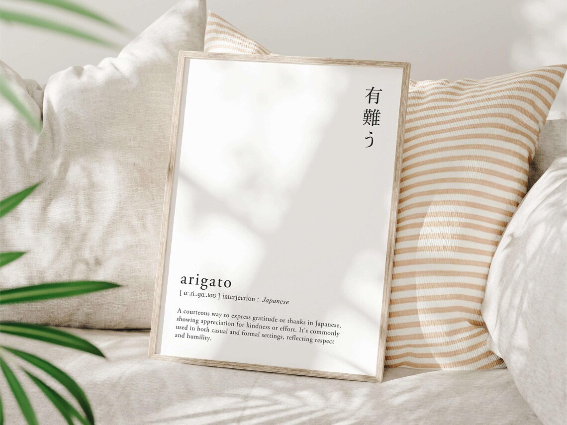 Arigato Japanese Gratitude Definition Minimalist Word Art Poster