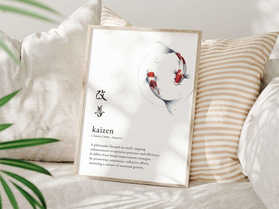 Kaizen Definition With Koi Fish Circle Japanese Zen Art Poster