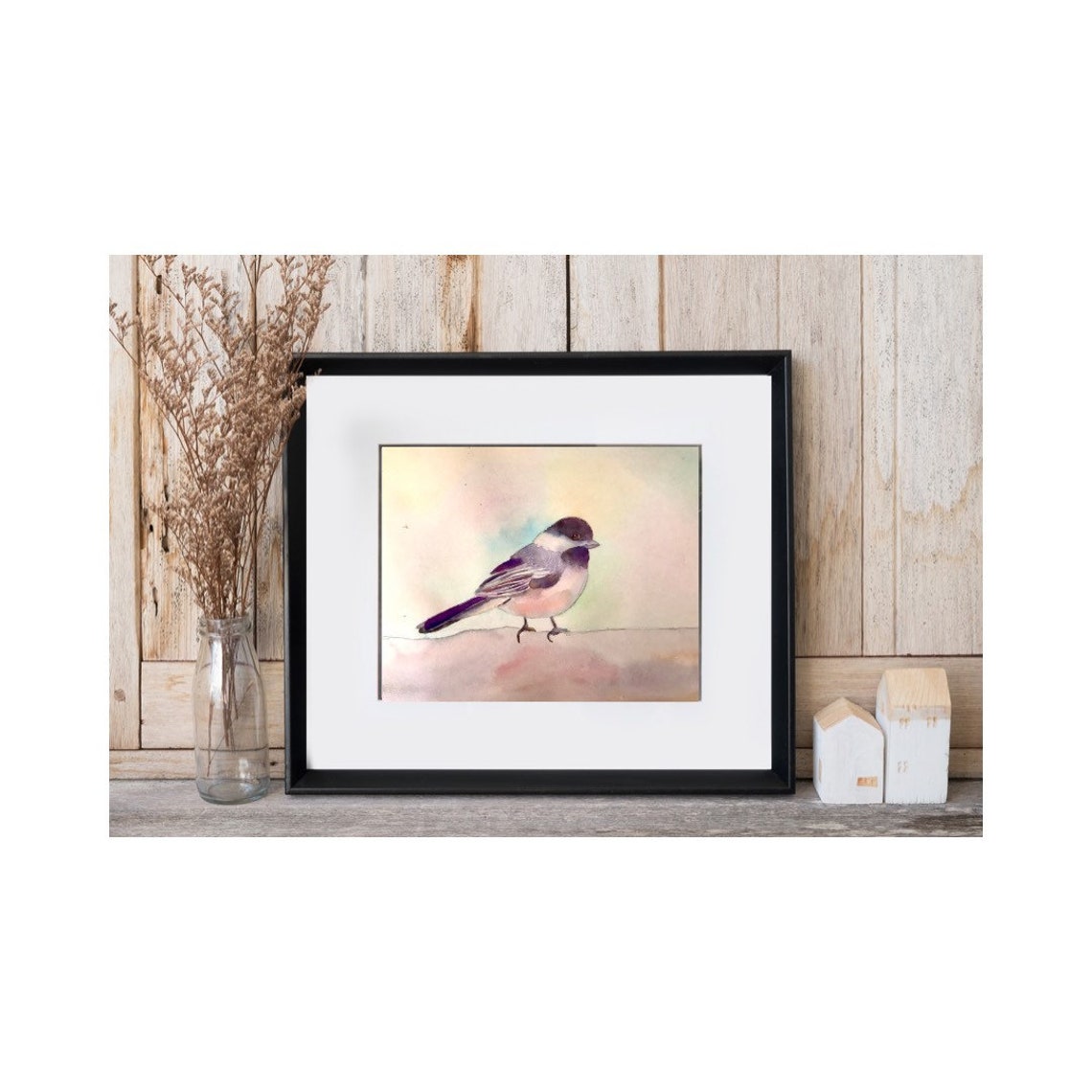 Black Capped Chickadee Watercolor Cute Little Bird Art Poster - Image 2