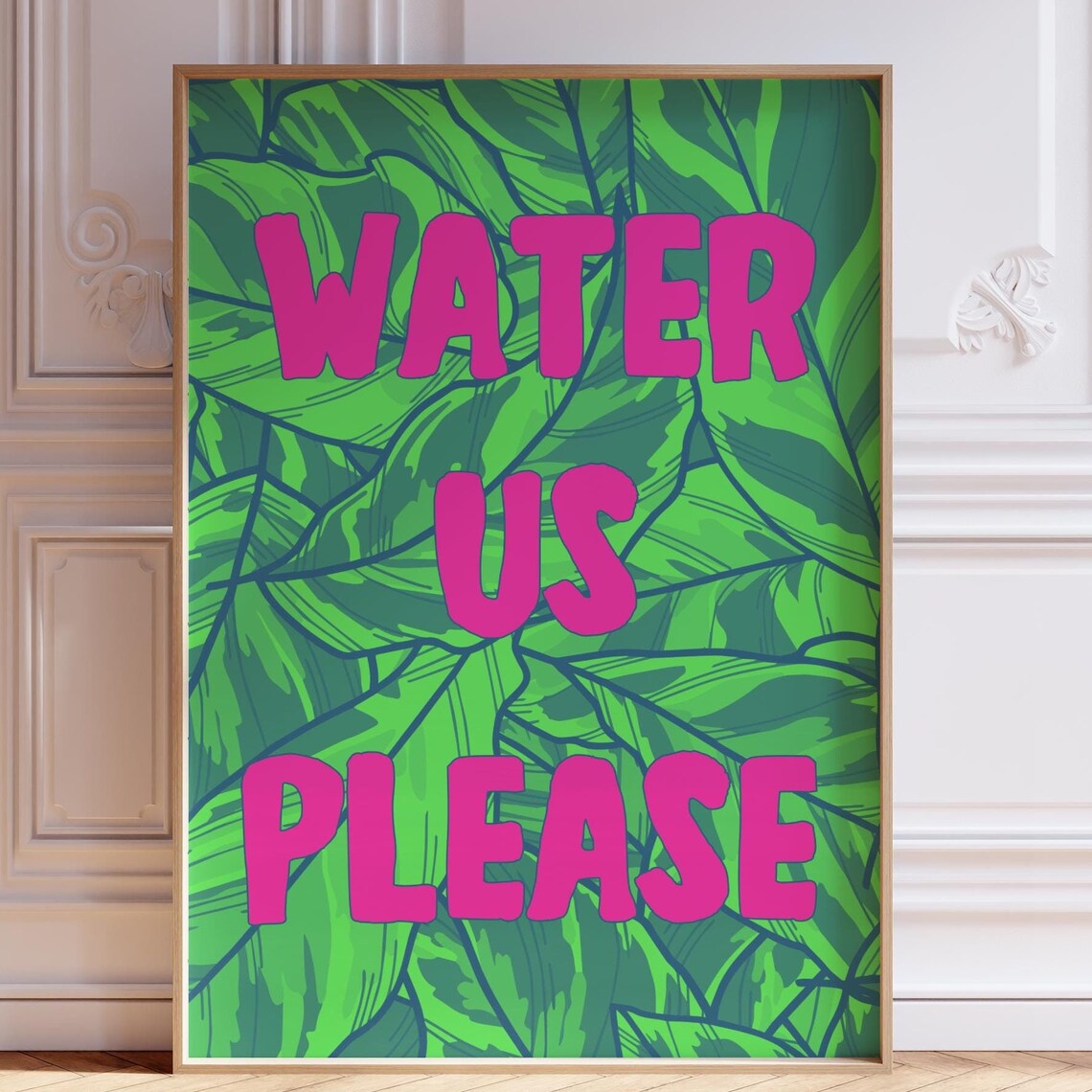 Water Us Please Pink Monstera Leaves Houseplant Quote Poster - Image 2