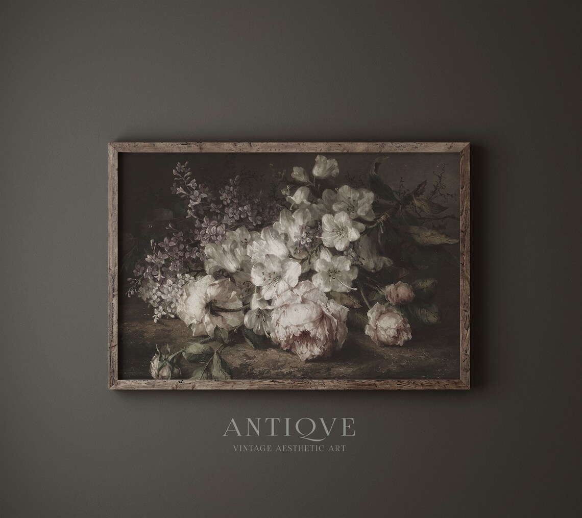 Vintage Still Life of Pink White Roses, Art Print - Image 4