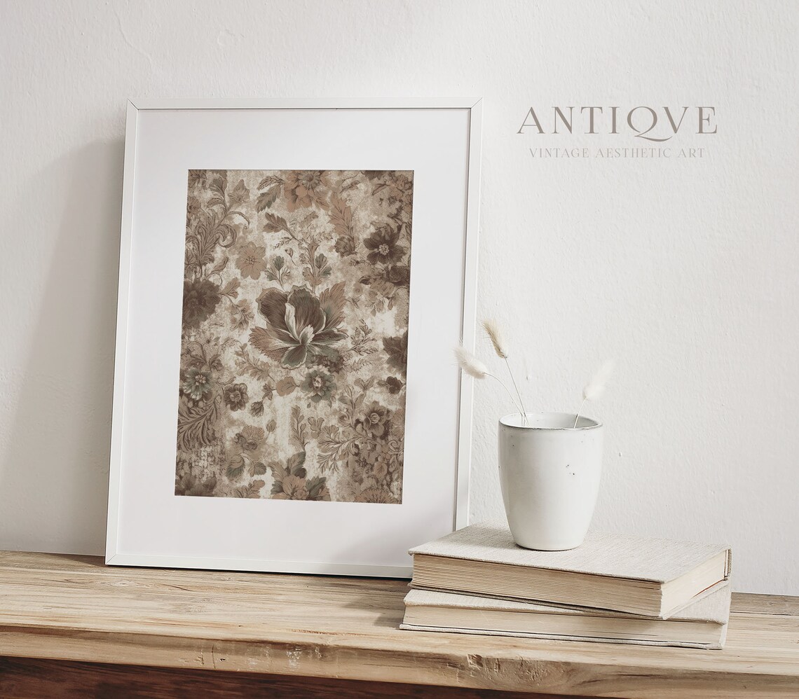 Antique Floral Wallpaper Botanical Sepia Tone Vintage Art Print - Image 2