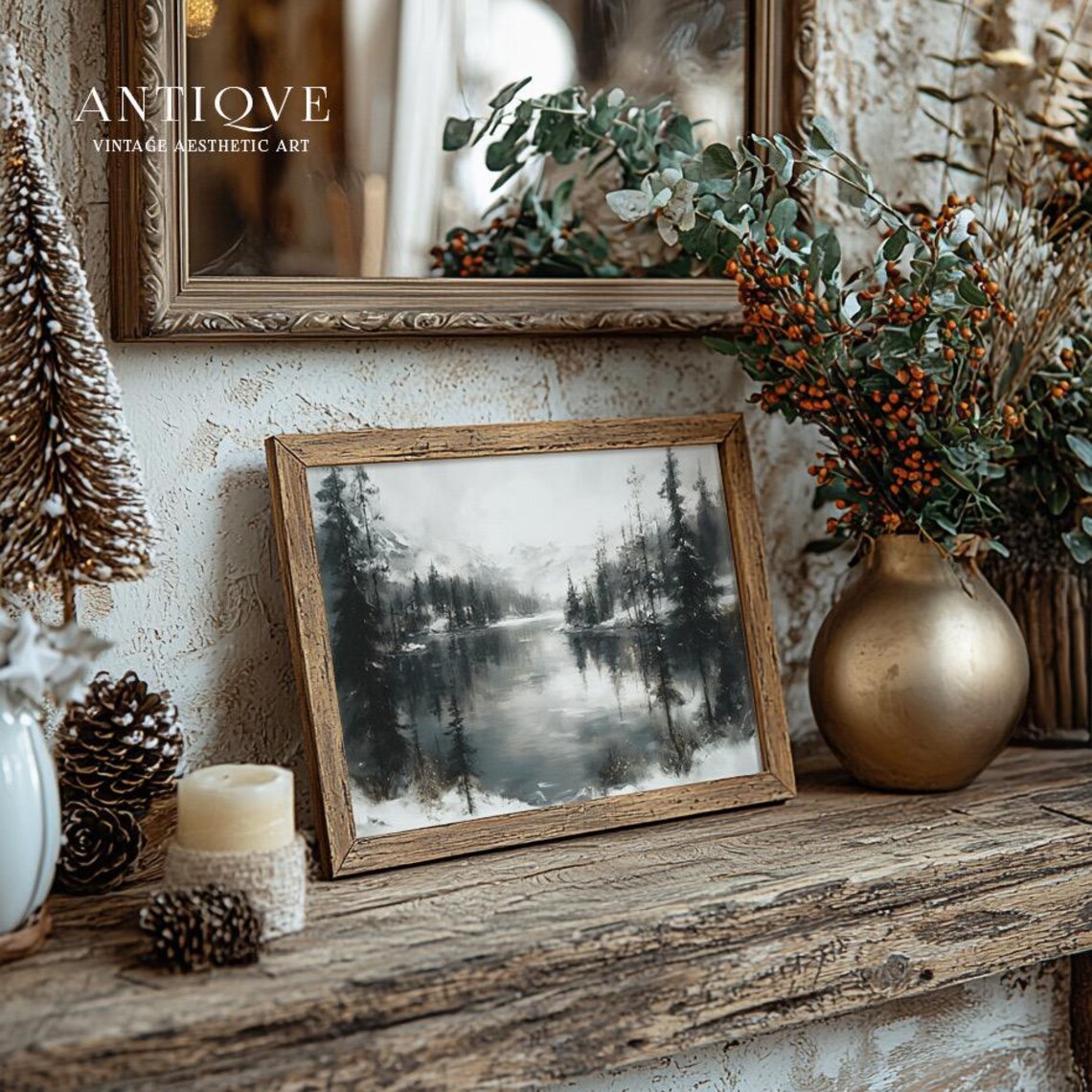 Winter Lake Landscape - Rustic Christmas - Image 2