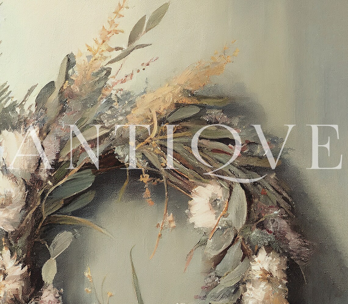 Dried Flower Wreath In Muted Neutral Tones Vintage Floral Poster - Image 3