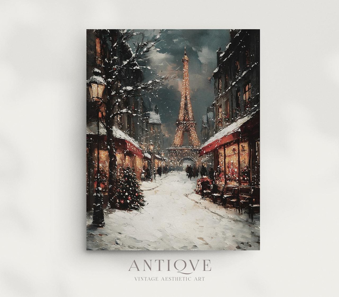 Paris Winter Night Art Print, Snowy Eiffel Tower - Image 3