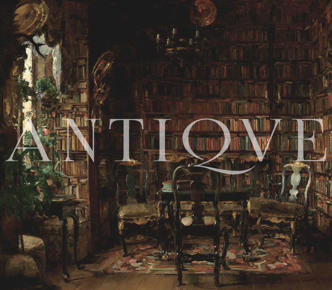 Moody Victorian Library Vintage Art Print - Image 3