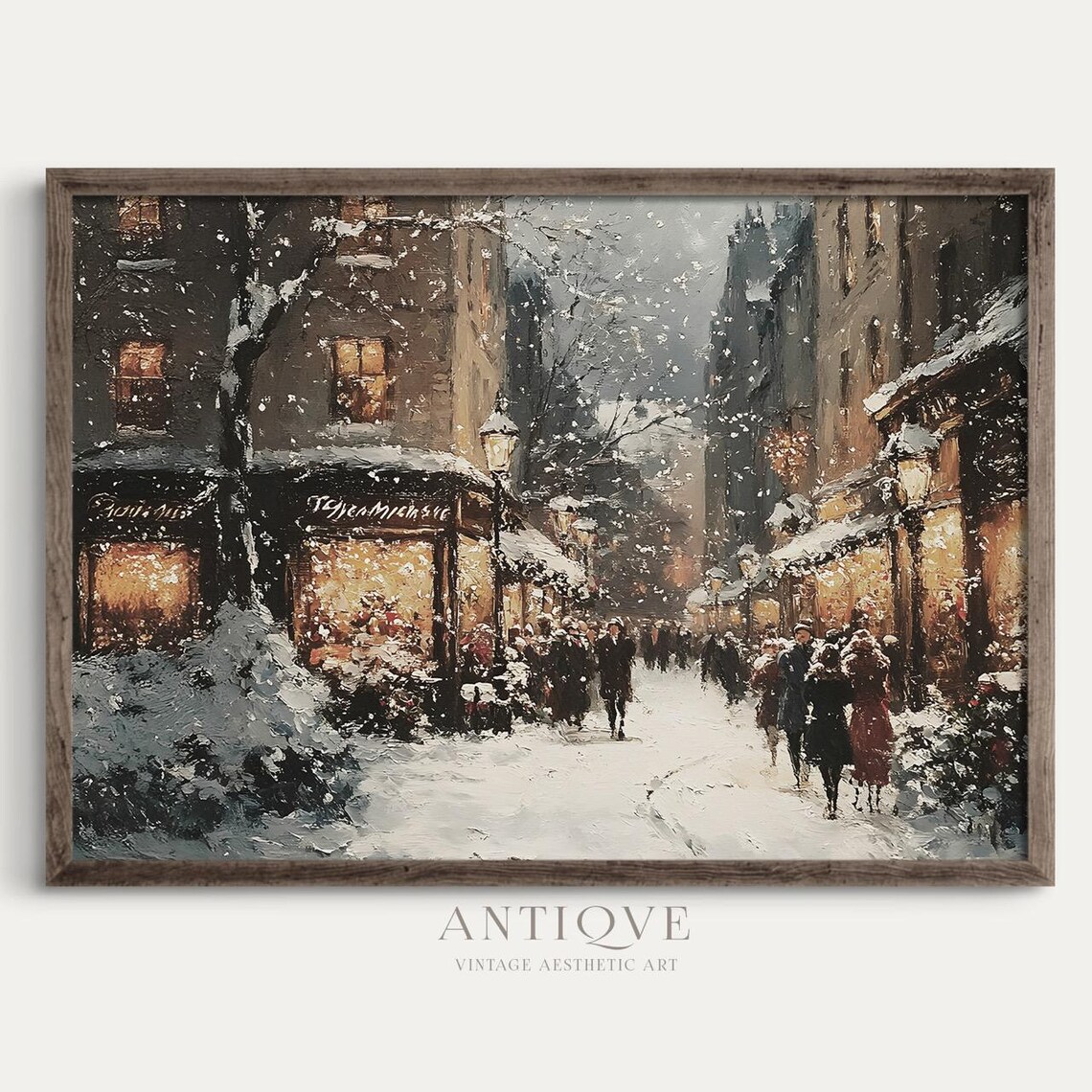Parisian Street In Snow With Lit Shop Windows Winter City Poster - Image 4