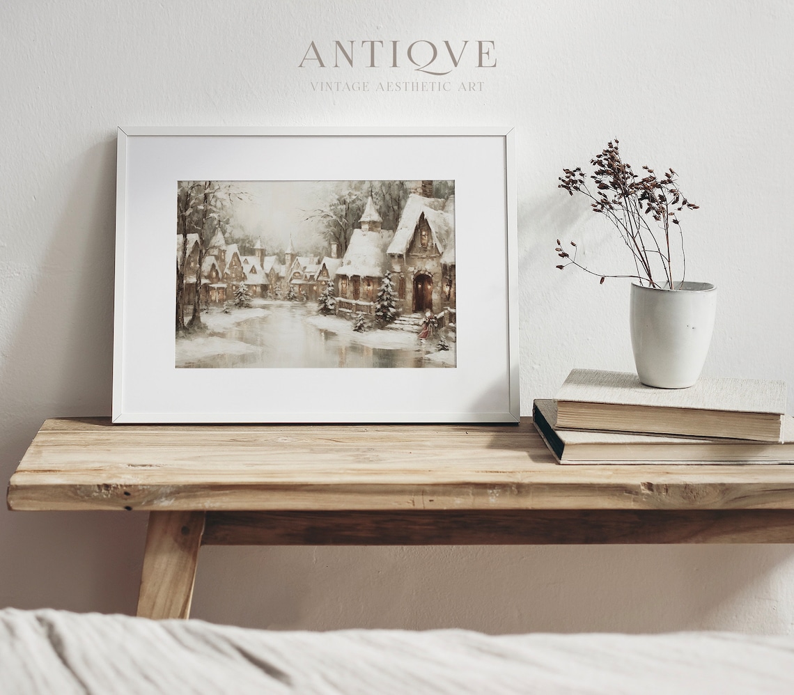 Christmas Village Street, Rustic Farmhouse Art Print - Image 4