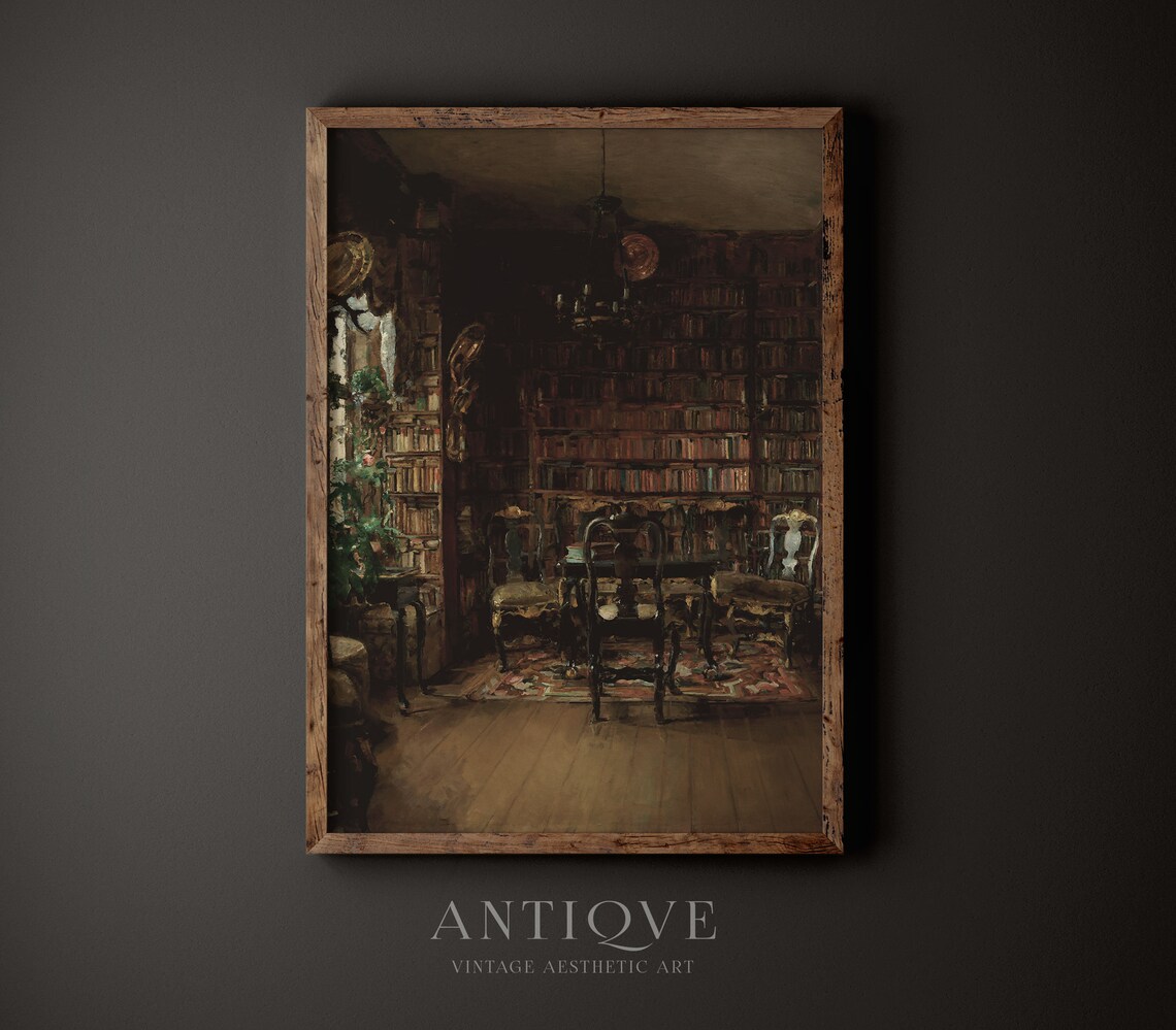 Moody Victorian Library Vintage Art Print - Image 4