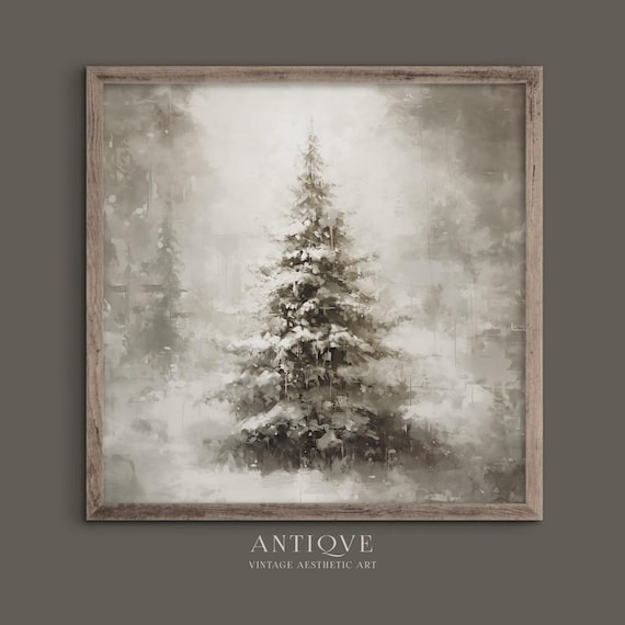 Snow Covered Fir Tree Christmas Farmhouse Art Print