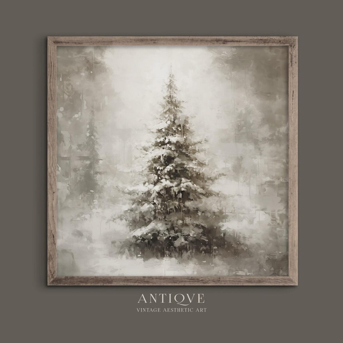 Snow Covered Fir Tree Christmas Farmhouse Art Print