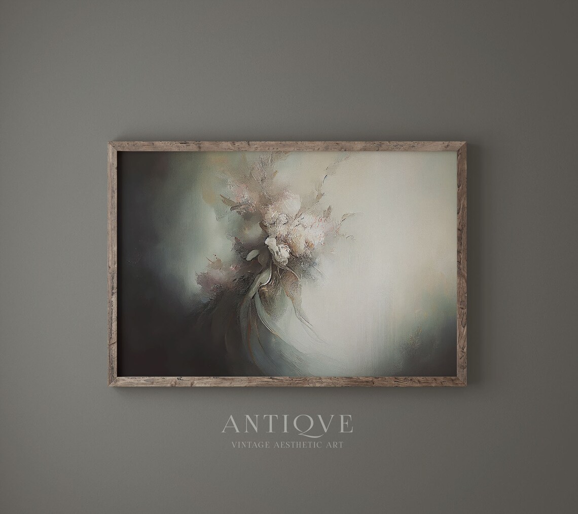 Abstract Floral Oil Painting, Elegant Bedroom Decor - Image 3
