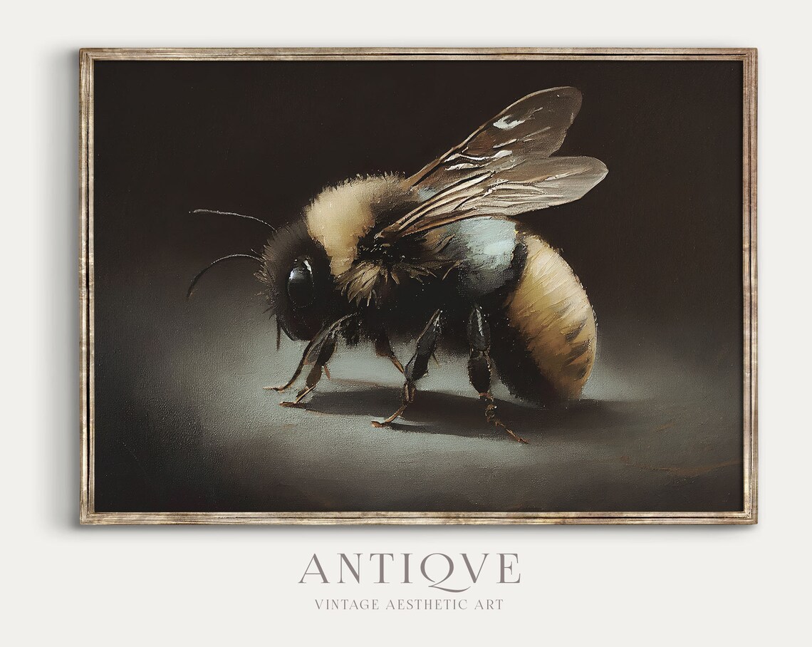 Moody Bumblebee Antique Art, Dark Cottagecore Decor