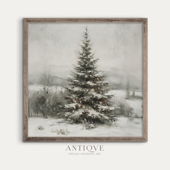 Square Fir Tree Painting Print, Christmas Farmhouse Decor