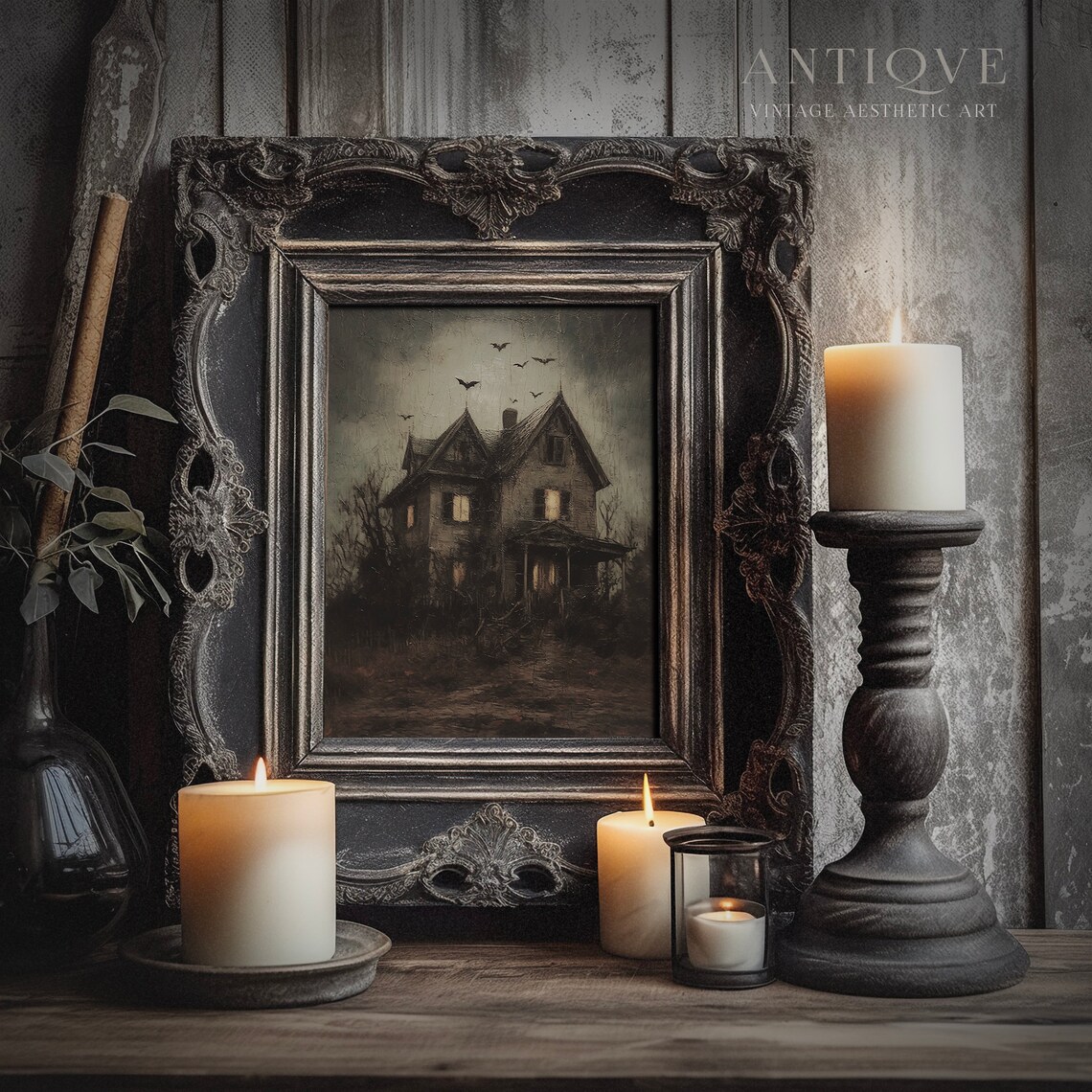 Black Spooky House, Goth Halloween Art Print - Image 4