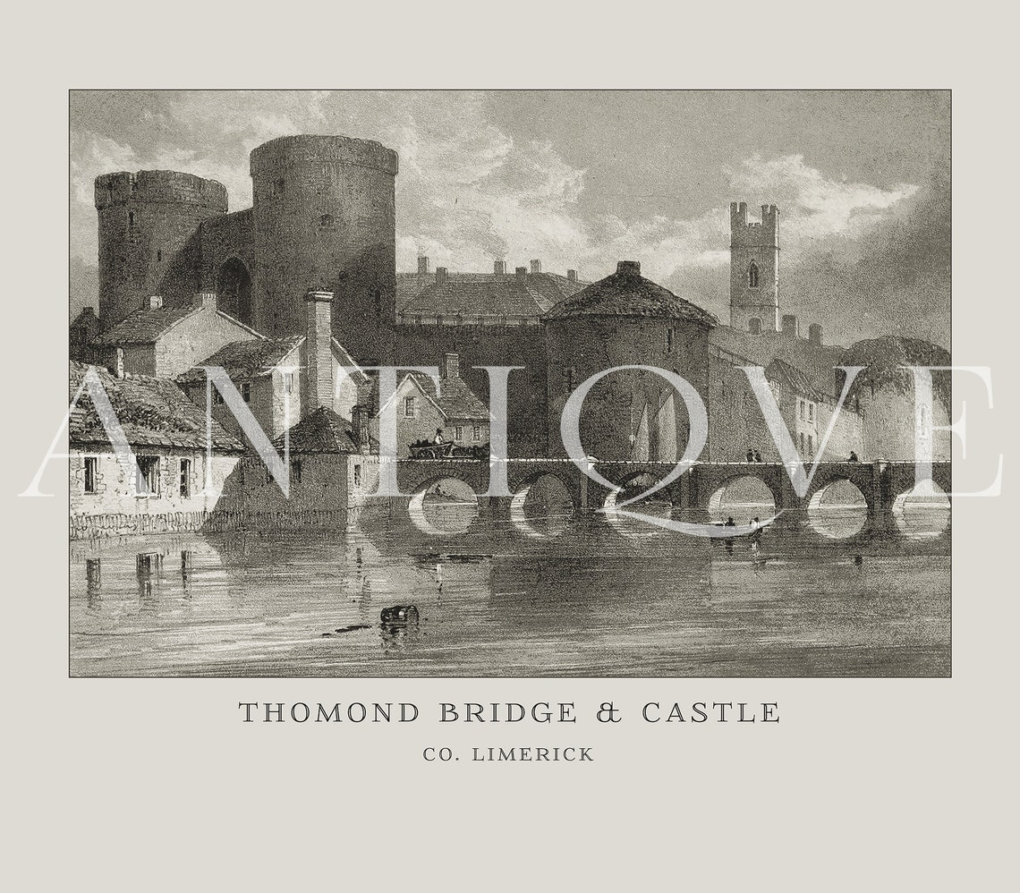 Thomond Bridge And Castle Co Limerick Antique Engraving Poster - Image 3