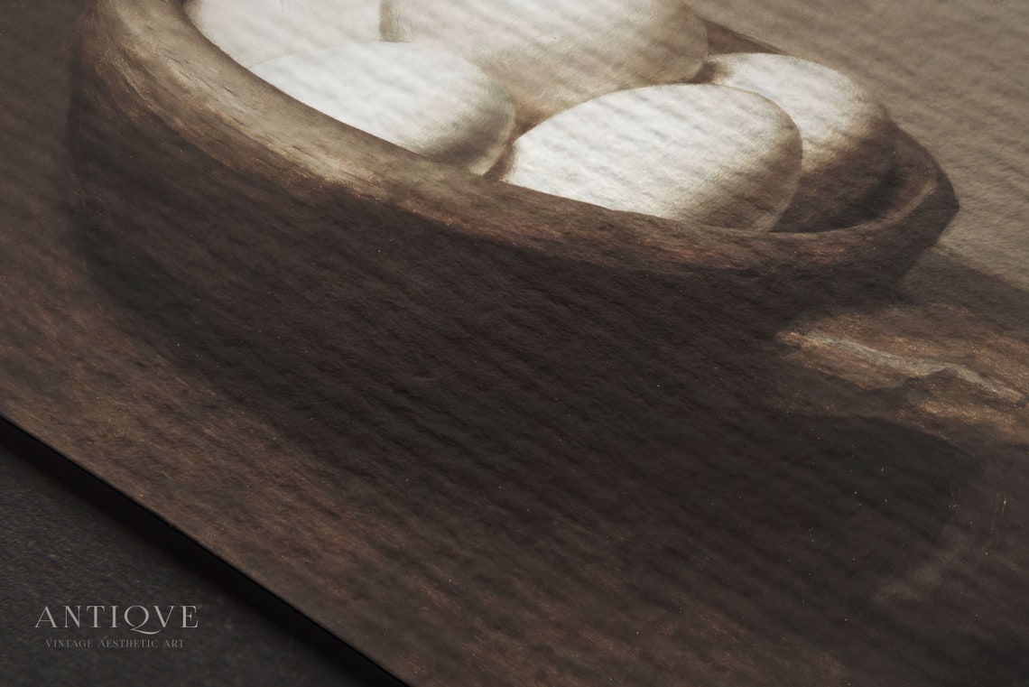 White Eggs Wooden Bowl Rustic Kitchen Vintage Still Life Print - Image 4