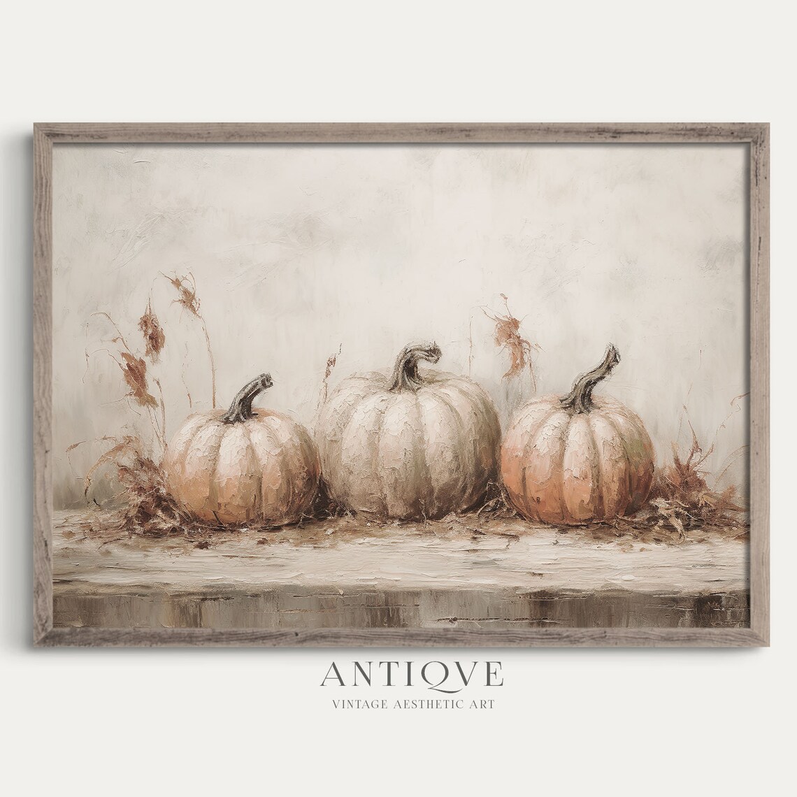 Rustic Pumpkin Light Fall Painting, Farmhouse Art Print