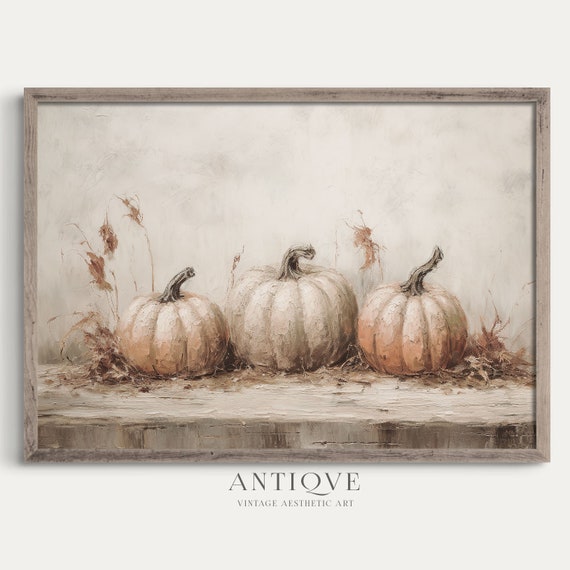 Rustic Pumpkin Light Fall Painting, Farmhouse Art Print