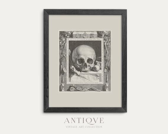 Antique Skull Engraving Latin Memento Mori Gothic Art Poster