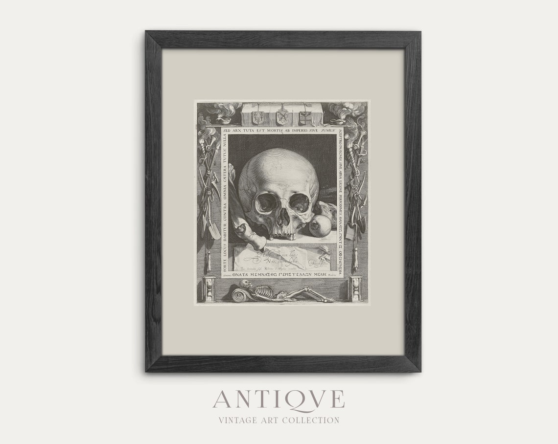 Antique Skull Engraving Latin Memento Mori Gothic Art Poster