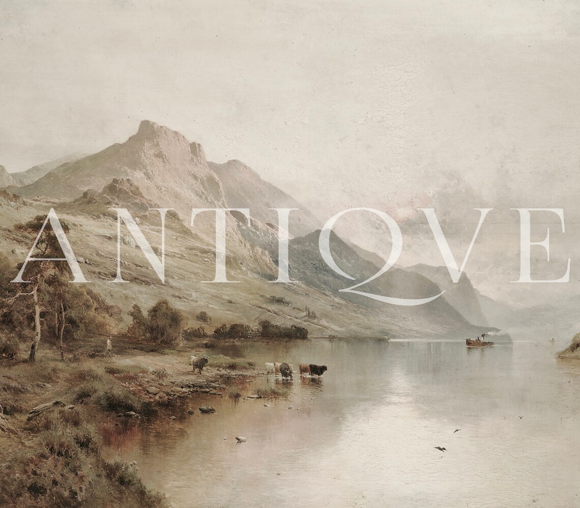Scottish Loch Painting, Vintage Scotland Landscape - Image 2