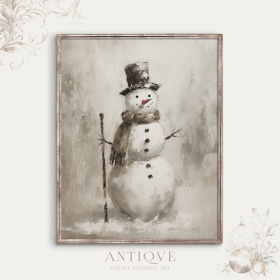 Snowman Christmas Painting, Rustic Farmhouse Decor
