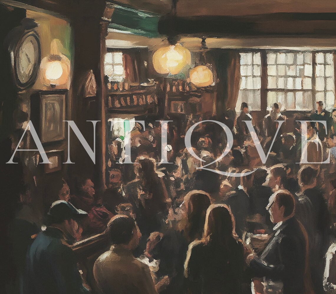 Crowded Irish Pub Painting, Traditional Ireland Art Print - Image 3