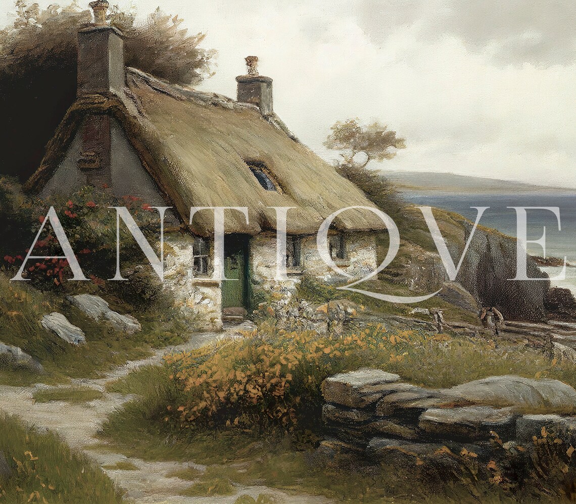 Irish Thatched Cottage By The Sea, Landscape Art Print - Image 3