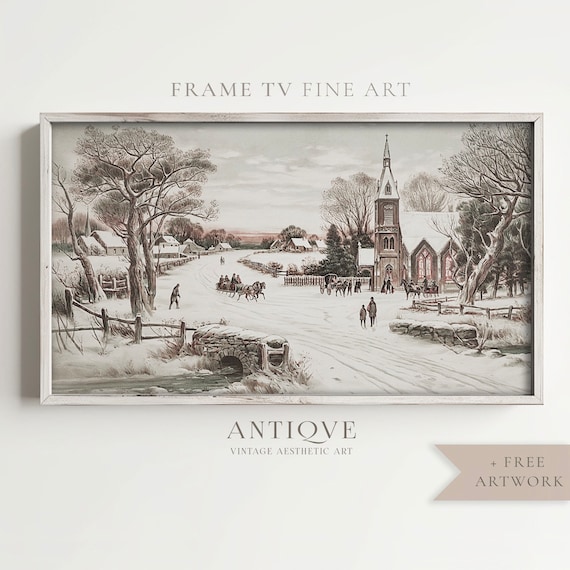 Snowy Village Painting, Winter Landscape Art