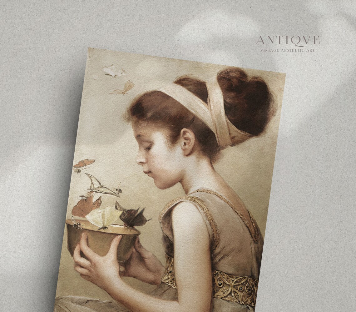 Vintage Spring Girl With Butterflies Art Print - Image 2