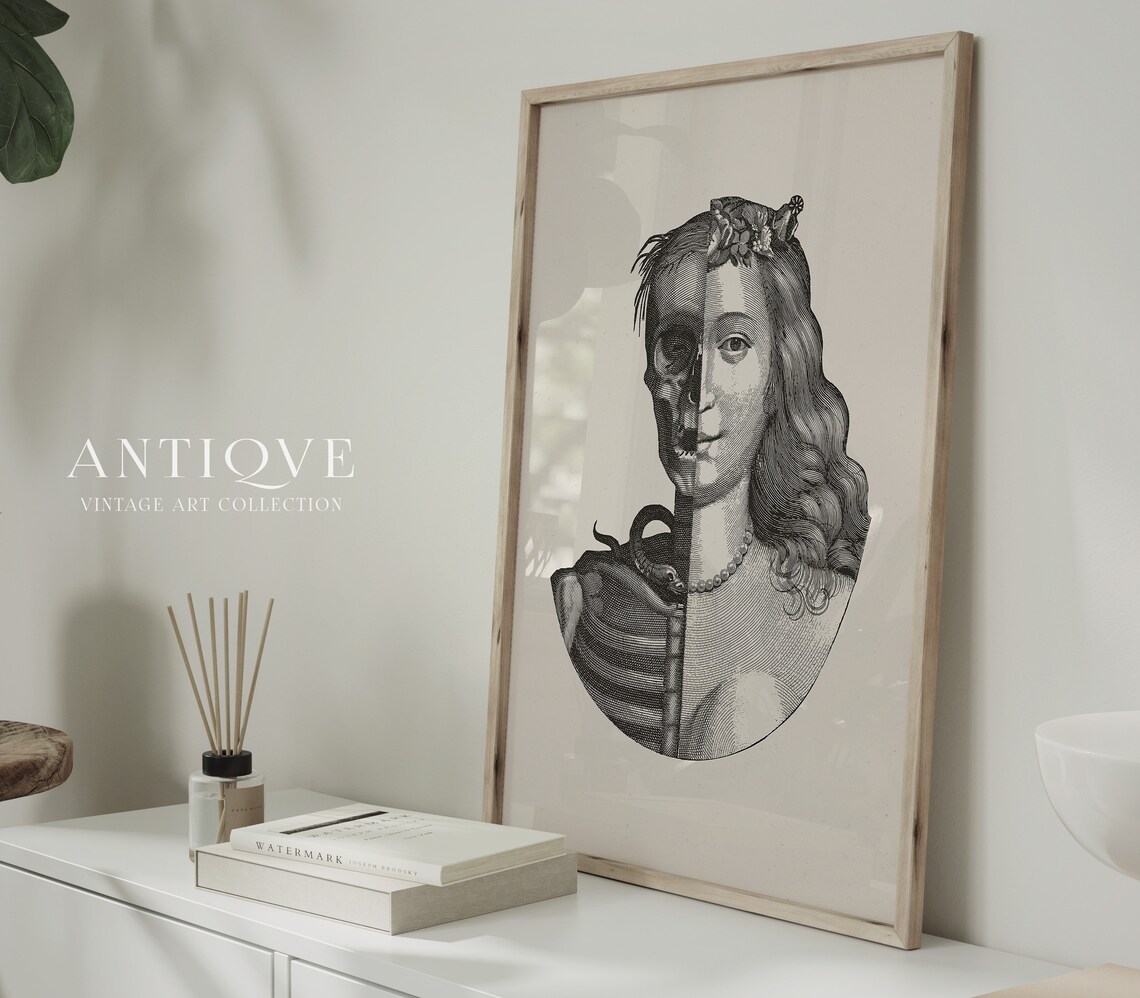 Life And Death Half Woman Half Skull Memento Mori Art Poster - Image 4