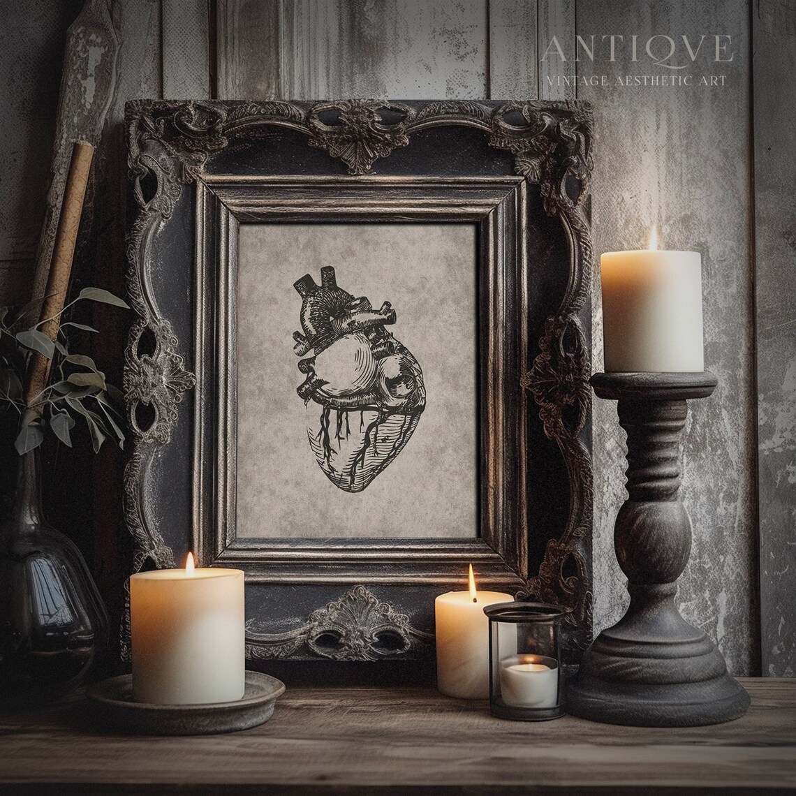 Vintage Anatomical Heart Sketch, Gothic Rustic Art Print - Image 4
