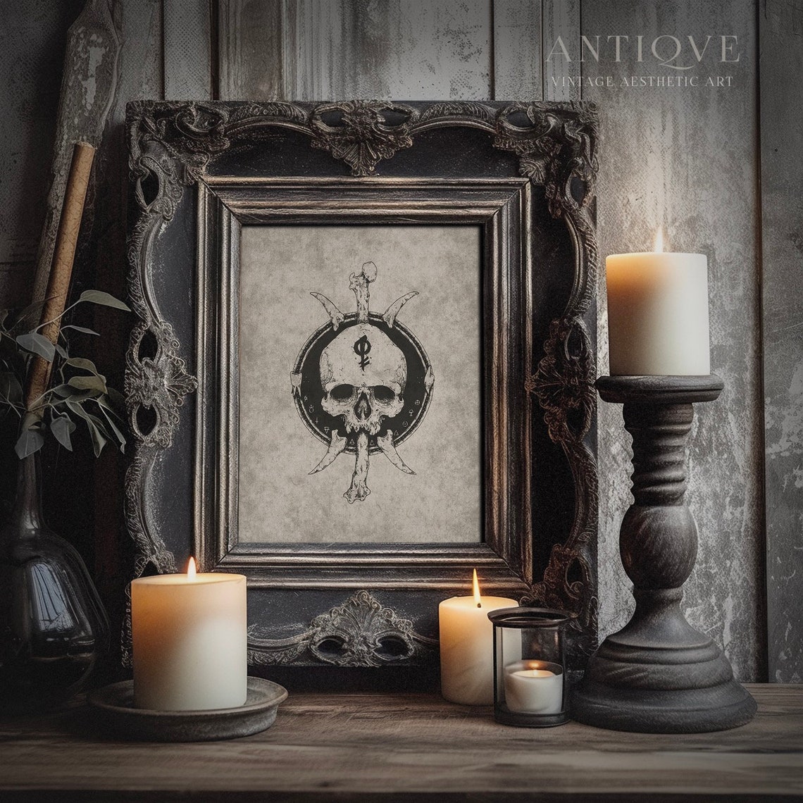 Gothic Skull Crossed Bones Occult Rune Emblem Vintage Style Poster - Image 4
