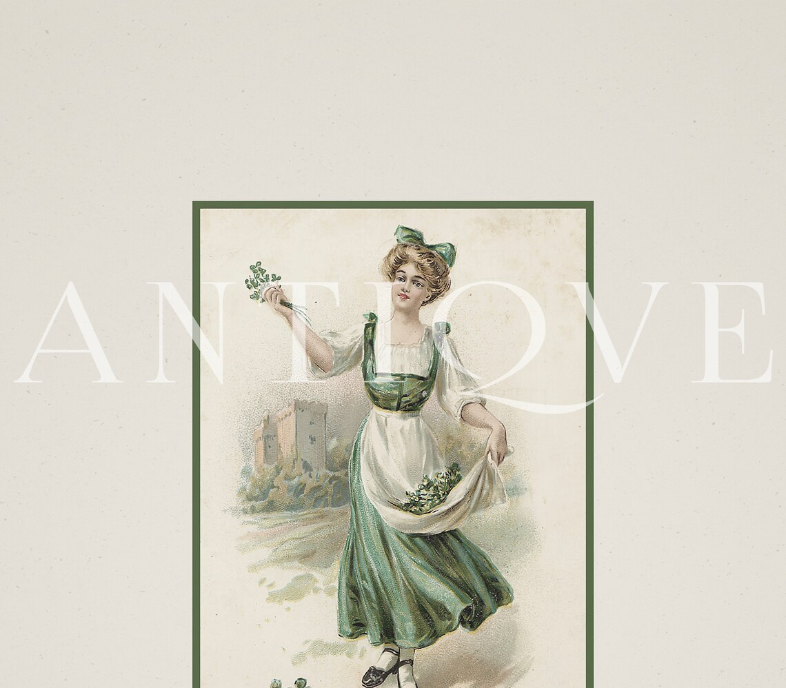 Vintage St Patricks Day Irish Woman With Shamrocks Print - Image 3