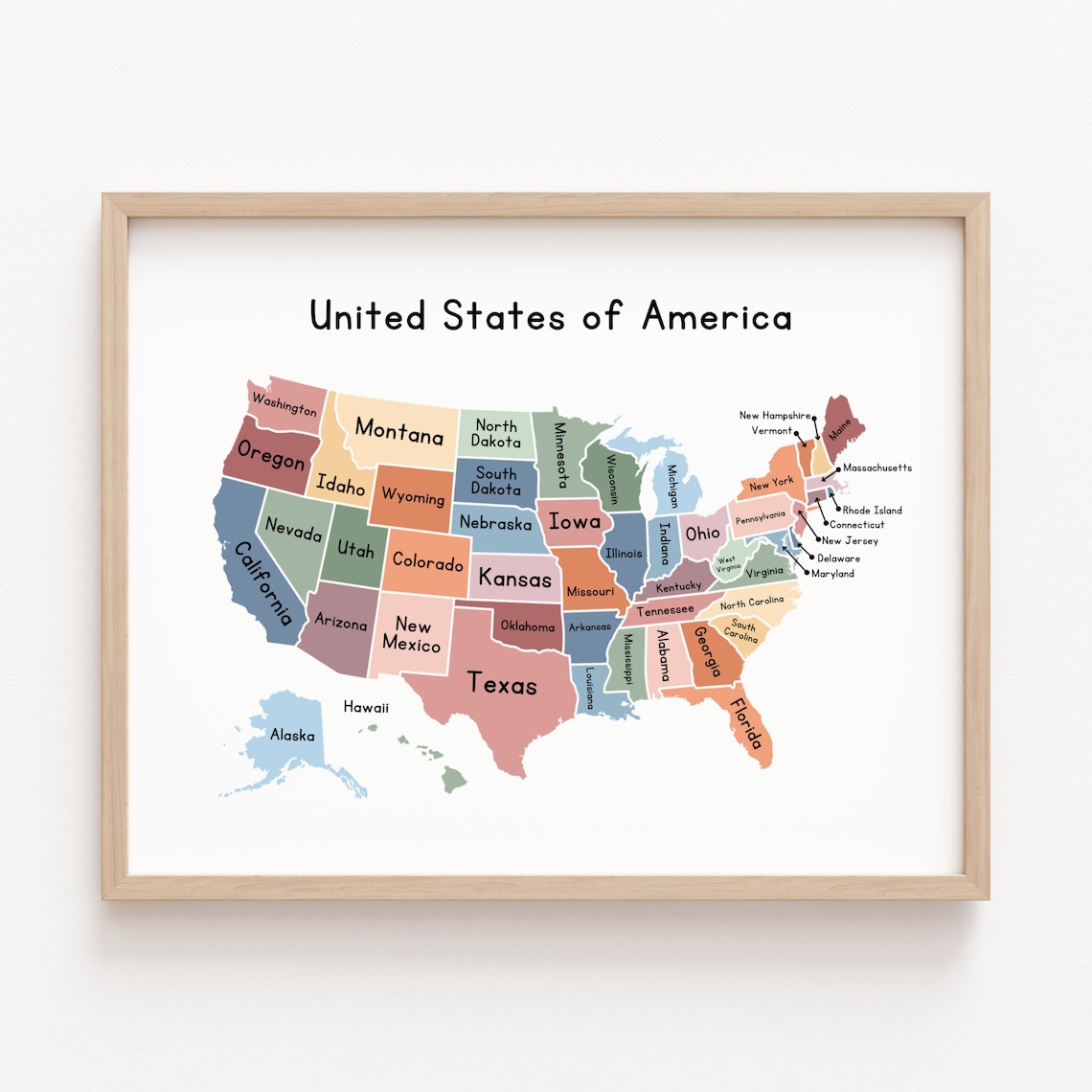 United States Map Educational Poster, Classroom Wall Decor